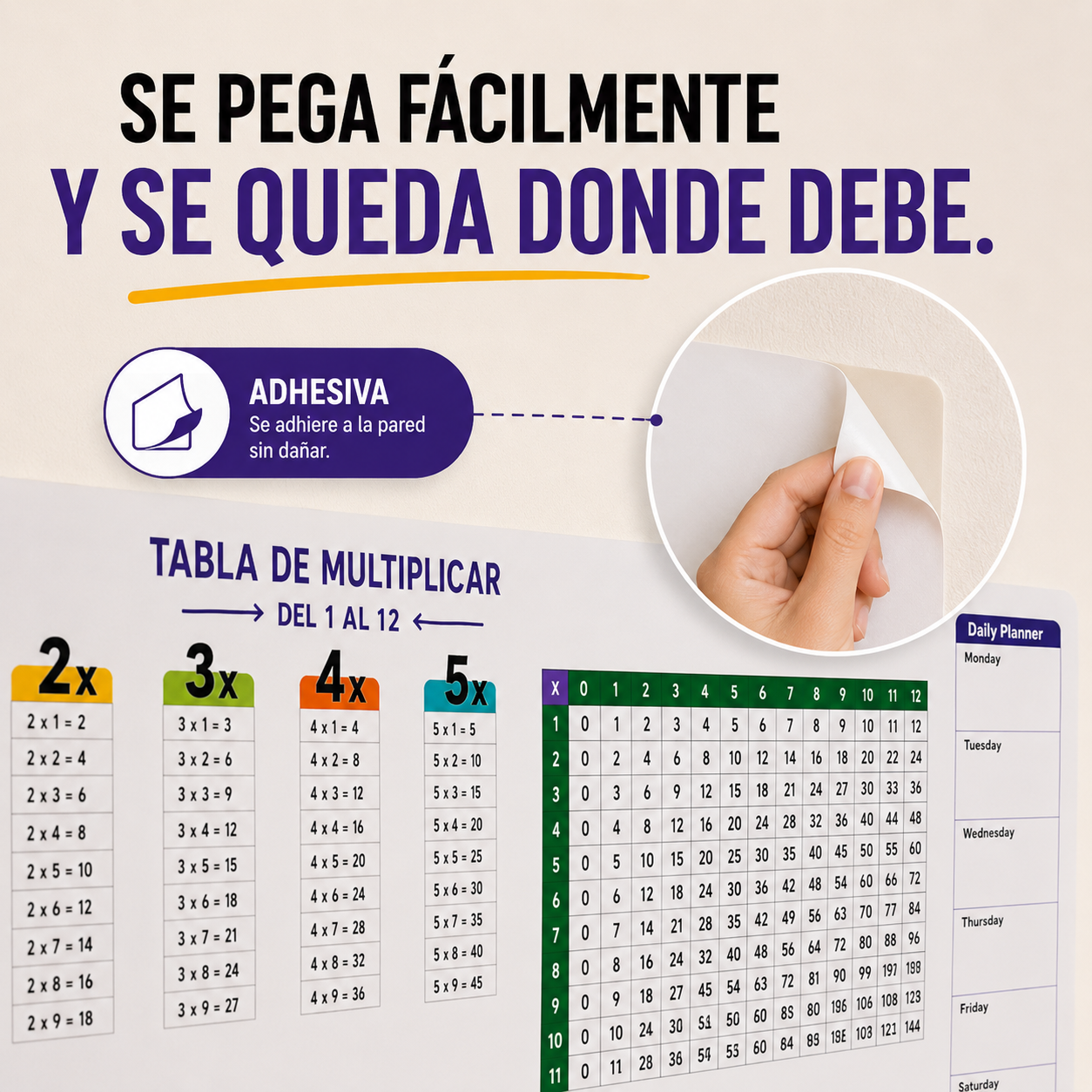 Tabla de Multiplicar Adhesiva + 2 Marcadores