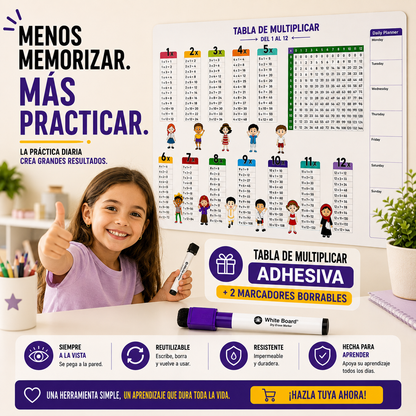 Tabla de Multiplicar Adhesiva + 2 Marcadores