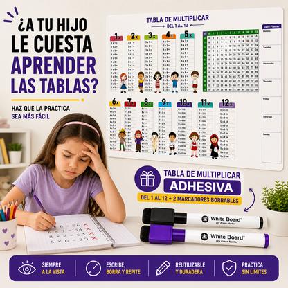 Tabla de Multiplicar Adhesiva + 2 Marcadores
