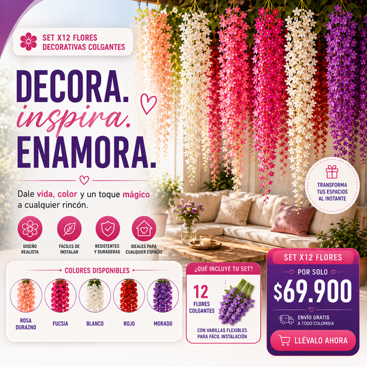 Set x12 Flores Decorativas Colgantes