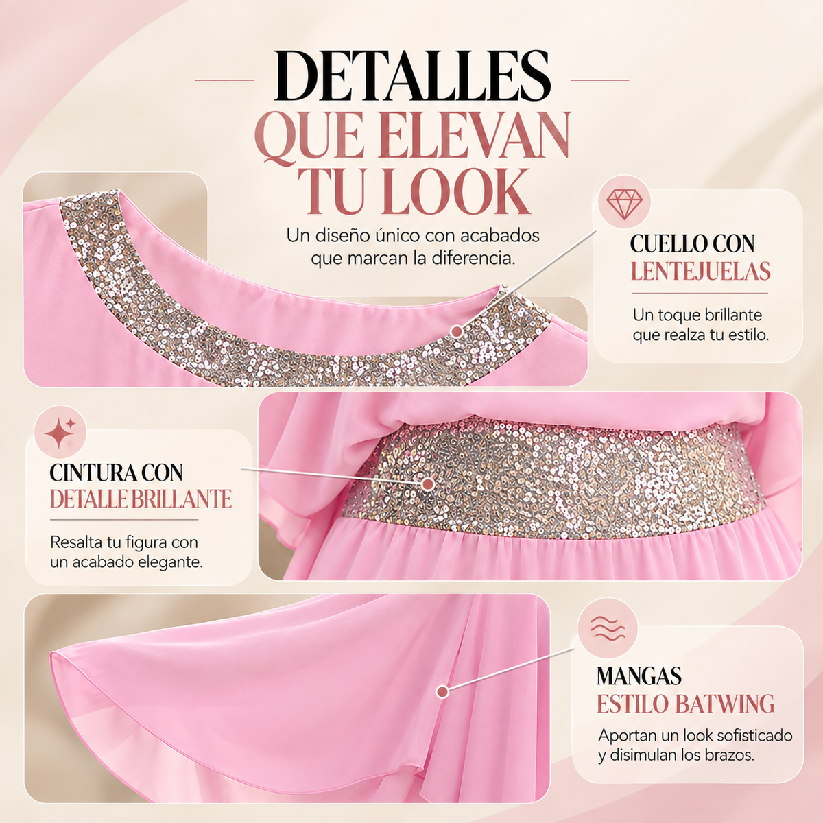 Conjunto elegante de dos piezas con lentejuelas