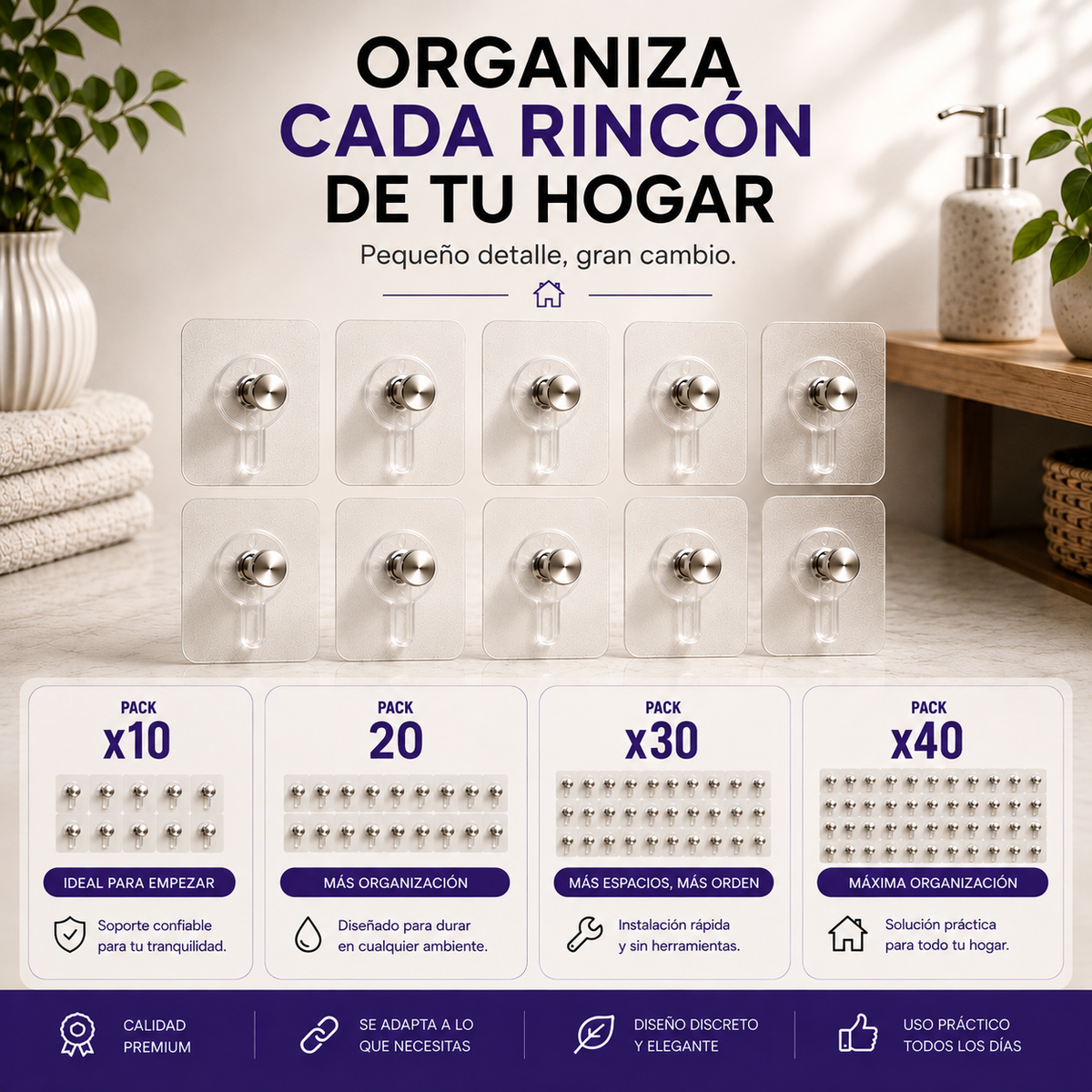Pack x10 Tornillos Adhesivos para Pared