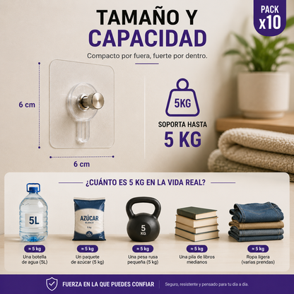 Pack x10 Tornillos Adhesivos para Pared